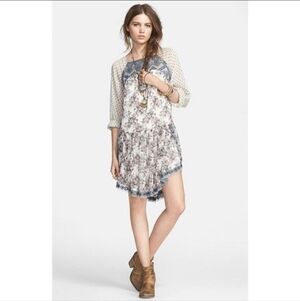 Free People Elsie Sheer Lace Boho Dress Midnight Garden Floral Mini, Size XS